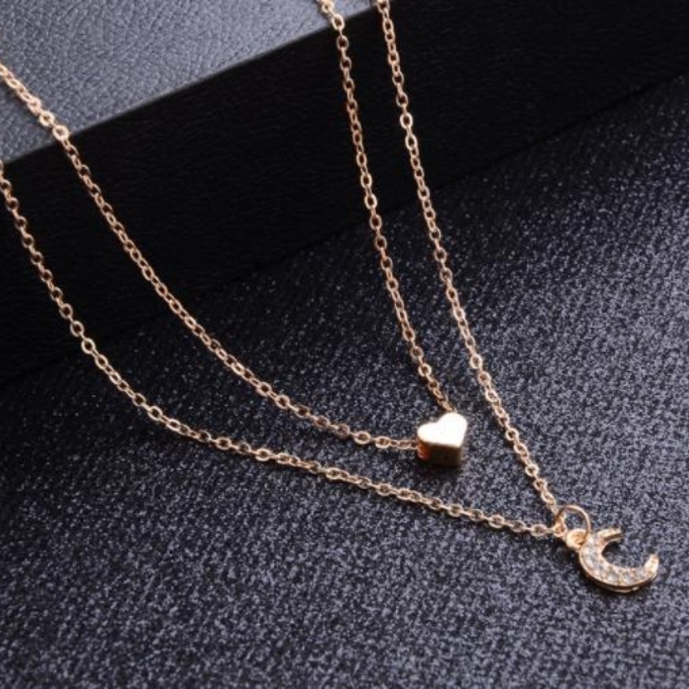 NEW double layer heart moon necklace - Picture 3 of 4